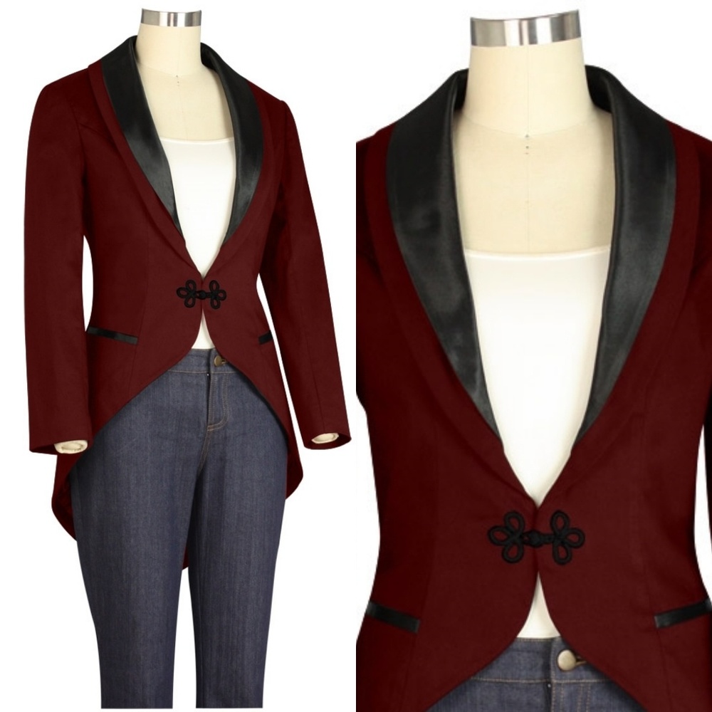 ❤️ Plus Size Long Tail Jacket Coat Collar Formal Goth - Picture 3 of 5